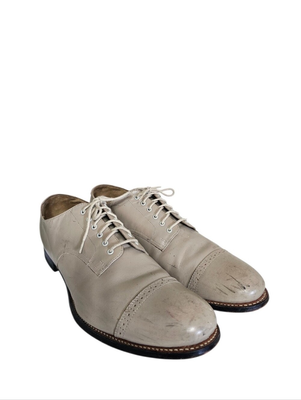 VTG Stacy Adams Men’s Tan Cap Toe Leather Dress Lace Up Shoes Sz 13D